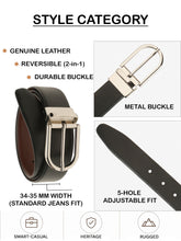 Load image into Gallery viewer, Teakwood Men's Premium Genuine Leather 2-in-1 Reversible Belt | Black &amp; Brown Crosshatch Textured Leather | Silver  Black Rectangular Pin Buckle | Adjustable 35 mm Dress Belt for Formal, Casual, Office &amp; Business Wear
