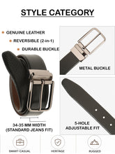 Load image into Gallery viewer, Teakwood Men's Premium Genuine Leather 2-in-1 Reversible Belt | Black &amp; Brown Pebble Grain Leather Finish | Nickel Black Linear Pin Buckle | Adjustable 35 mm Dress Belt for Formal, Casual, Office &amp; Business Wear
