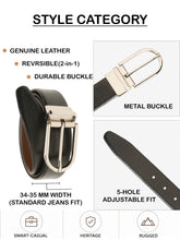 Load image into Gallery viewer, Teakwood Men's Premium Genuine Leather 2-in-1 Reversible Belt | Black &amp; Brown Crosshatch Textured Leather | Silver  Rectangular Pin Buckle | Adjustable 35 mm Dress Belt for Formal, Casual, Office &amp; Business Wear
