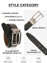 Load image into Gallery viewer, Teakwood Men's Premium Genuine Leather 2-in-1 Reversible Belt | Black &amp; Brown Pebble Grain Leather Finish | Nickel Black Refined Slim Frame Pin Buckle | Adjustable 35 mm Dress Belt for Formal, Casual, Office &amp; Business Wear
