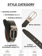 Load image into Gallery viewer, Teakwood Men's Premium Genuine Leather 2-in-1 Reversible Belt | Black &amp; Brown Crosshatch Textured Leather | Nickal Black Rectangular Pin Buckle | Adjustable 35 mm Dress Belt for Formal, Casual, Office &amp; Business Wear

