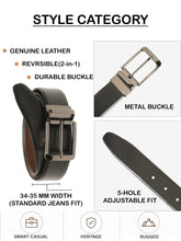 Load image into Gallery viewer, Teakwood Men's Premium Genuine Leather 2-in-1 Reversible Belt | Black &amp; Brown Pebble Grain Leather Finish | Nickel Black Rounded Rectangle Pin Buckle | Adjustable 35 mm Dress Belt for Formal, Casual, Office &amp; Business Wear
