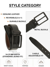 Load image into Gallery viewer, Teakwood Men's Premium Genuine Leather 2-in-1 Reversible Belt | Black &amp; Brown Crosshatch Textured Leather | Matte Black Rectangular Pin Buckle | Adjustable 35 mm Dress Belt for Formal, Casual, Office &amp; Business Wear
