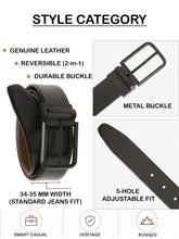 Load image into Gallery viewer, Teakwood Men's Premium Genuine Leather 2-in-1 Reversible Belt | Black &amp; Brown Pebble Grain Leather Finish | Matte Black Radius Pin Buckle | Adjustable 35 mm Dress Belt for Formal, Casual, Office &amp; Business Wear
