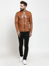 Load image into Gallery viewer, Teakwood Leathers Beige/Dark Mustard Men&#39;s 100% Genuine Leather Jacket
