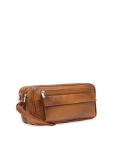 Load image into Gallery viewer, Teakwood  Genuine Leather Toiletry Bag (Tan)
