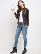 Load image into Gallery viewer, Teakwood Genuine Leathers Women`s Jacket (Wine)
