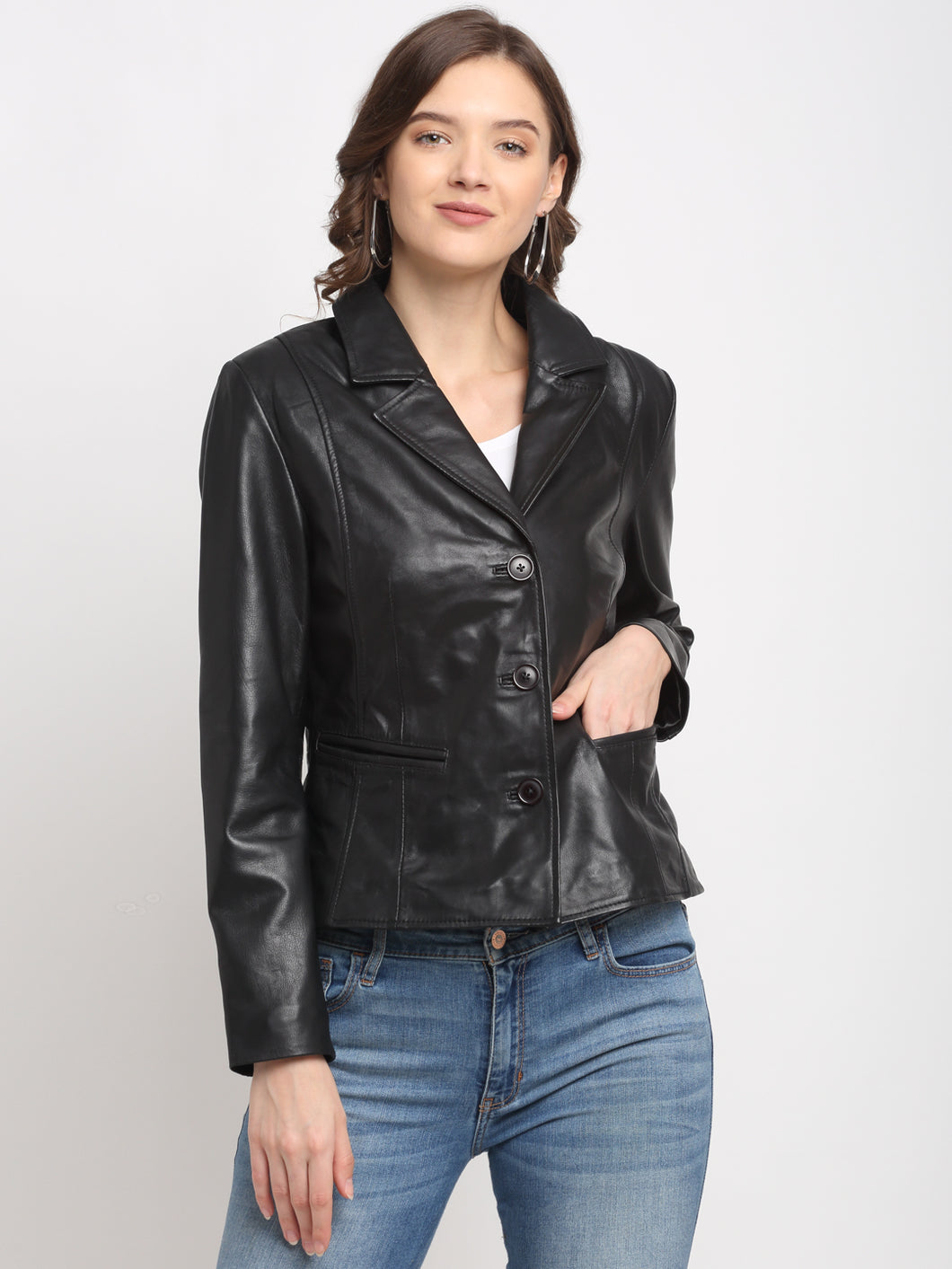 Teakwood Genuine Leathers Women`s Black Jacket