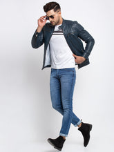 Load image into Gallery viewer, Teakwood Leathers  Men&#39;s 100% Genuine Dark Blue Leather Jacket
