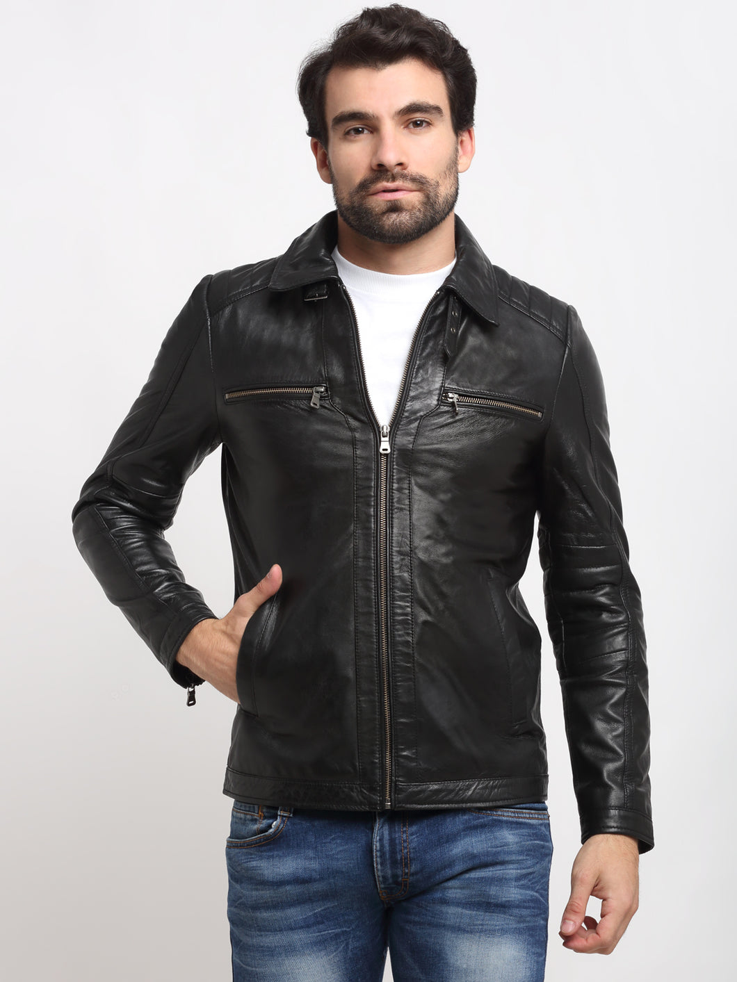 Teakwood Leathers Black Men's 100% Genuine Leather Jacket