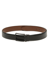 Load image into Gallery viewer, Teakwood Men's Premium Genuine Leather 2-in-1 Reversible Belt | Black &amp; Brown Crosshatch Textured Finish | Matte Black Linear Edge Pin Buckle | Adjustable 35 mm Dress Belt for Formal, Casual, Office &amp; Business Wear
