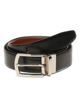 Load image into Gallery viewer, Teakwood Men's Premium Genuine Leather 2-in-1 Reversible Belt | Black &amp; Brown Crosshatch Textured Finish | Silver  Classic Curved Pin Buckle | Adjustable 35 mm Dress Belt for Formal, Casual, Office &amp; Business Wear
