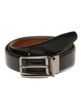 Load image into Gallery viewer, Teakwood Men's Premium Genuine Leather 2-in-1 Reversible Belt | Black &amp; Brown Fine Leather Finish |Nickle Black Linear Edge Pin Buckle | Adjustable 35 mm Dress Belt for Formal, Casual, Office &amp; Business Wear
