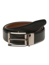 Load image into Gallery viewer, Teakwood Men's Premium Genuine Leather 2-in-1 Reversible Belt | Black &amp; Brown Crosshatch Textured Leather | Nickal Black Rectangular Pin Buckle | Adjustable 35 mm Dress Belt for Formal, Casual, Office &amp; Business Wear
