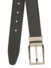 Load image into Gallery viewer, Teakwood Men's Premium Genuine Leather 2-in-1 Reversible Belt | Black &amp; Brown Crosshatch Textured Leather | Nickal Black Rectangular Pin Buckle | Adjustable 35 mm Dress Belt for Formal, Casual, Office &amp; Business Wear
