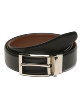 Load image into Gallery viewer, Teakwood Men's Premium Genuine Leather 2-in-1 Reversible Belt | Black &amp; Brown Natural Grain Leather Finish / Silver  Classic Tapered Pin Buckle | Adjustable 35 mm Dress Belt for Formal, Casual, Office &amp; Business Wear
