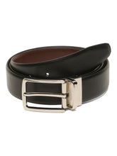 Load image into Gallery viewer, Teakwood Men's Premium Genuine Leather 2-in-1 Reversible Belt | Black &amp; Brown Natural Grain Leather Finish |Silver Vector Pin Buckle | Adjustable 35 mm Dress Belt for Formal, Casual, Office &amp; Business Wear
