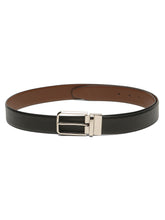 Load image into Gallery viewer, Teakwood Men's Premium Genuine Leather 2-in-1 Reversible Belt | Black &amp; Brown Crosshatch Textured Finish | Silver Radius Pin Buckle | Adjustable 35 mm Dress Belt for Formal, Casual, Office &amp; Business Wear
