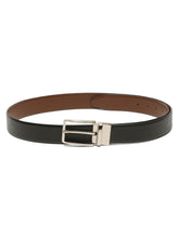 Load image into Gallery viewer, Teakwood Men's Premium Genuine Leather 2-in-1 Reversible Belt | Black &amp; Brown Crosshatch Textured Finish | Silver Linear Edge Pin Buckle | Adjustable 35 mm Dress Belt for Formal, Casual, Office &amp; Business Wear
