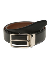 Load image into Gallery viewer, Teakwood Men's Premium Genuine Leather 2-in-1 Reversible Belt | Black &amp; Brown Crosshatch Textured Finish | Silver Linear Edge Pin Buckle | Adjustable 35 mm Dress Belt for Formal, Casual, Office &amp; Business Wear
