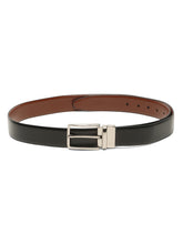 Load image into Gallery viewer, Teakwood Men's Premium Genuine Leather 2-in-1 Reversible Belt | Black &amp; Brown Fine Leather Finish | Silver Linear Edge Pin Buckle | Adjustable 35 mm Dress Belt for Formal, Casual, Office &amp; Business Wear
