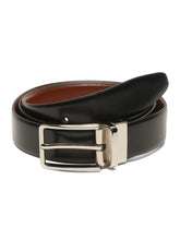 Load image into Gallery viewer, Teakwood Men's Premium Genuine Leather 2-in-1 Reversible Belt | Black &amp; Brown Fine Leather Finish | Silver Linear Edge Pin Buckle | Adjustable 35 mm Dress Belt for Formal, Casual, Office &amp; Business Wear
