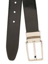 Load image into Gallery viewer, Teakwood Men's Premium Genuine Leather 2-in-1 Reversible Belt | Black &amp; Brown Fine Leather Finish | Silver Linear Edge Pin Buckle | Adjustable 35 mm Dress Belt for Formal, Casual, Office &amp; Business Wear
