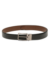 Load image into Gallery viewer, Teakwood Men's Premium Genuine Leather 2-in-1 Reversible Belt | Black &amp; Brown Crosshatch Textured Finish | Nickle Black Linear Edge Pin Buckle | Adjustable 35 mm Dress Belt for Formal, Casual, Office &amp; Business Wear

