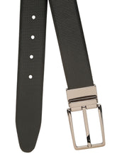 Load image into Gallery viewer, Teakwood Men's Premium Genuine Leather 2-in-1 Reversible Belt | Black &amp; Brown Crosshatch Textured Finish | Nickle Black Linear Edge Pin Buckle | Adjustable 35 mm Dress Belt for Formal, Casual, Office &amp; Business Wear
