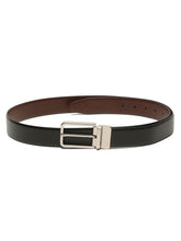 Load image into Gallery viewer, Teakwood Men's Premium Genuine Leather 2-in-1 Reversible Belt | Black &amp; Brown Natural Grain Leather Finish |Silver Slim Frame Pin Buckle | Adjustable 35 mm Dress Belt for Formal, Casual, Office &amp; Business Wear
