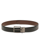 Load image into Gallery viewer, Teakwood Men's Premium Genuine Leather 2-in-1 Reversible Belt | Black &amp; Brown Natural Grain Leather Finish |Polished Black Nickel Rounded Rectangular Pin Buckle | Adjustable 35 mm Dress Belt for Formal, Casual, Office &amp; Business Wear
