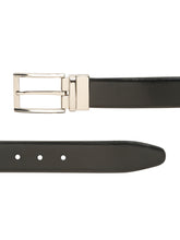 Load image into Gallery viewer, Teakwood Men's Premium Genuine Leather 2-in-1 Reversible Belt |  Black &amp; Brown Fine Leather Finish |  Silver   Rounded Rectangular Pin Buckle | Adjustable 35 mm Dress Belt for Formal, Casual, Office &amp; Business Wear
