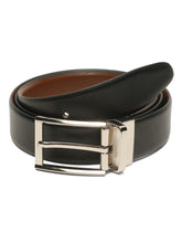 Load image into Gallery viewer, Teakwood Men's Premium Genuine Leather 2-in-1 Reversible Belt | Black &amp; Brown Crosshatch Textured Leather | Silver Rectangular Pin Buckle | Adjustable 35 mm Dress Belt for Formal, Casual, Office &amp; Business Wear
