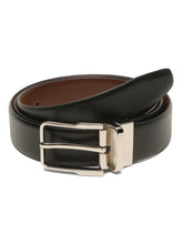 Load image into Gallery viewer, Teakwood Men's Premium Genuine Leather 2-in-1 Reversible Belt | Black &amp; Brown Natural Grain Leather Finish |Silver  Classic Angular Pin Buckle | Adjustable 35 mm Dress Belt for Formal, Casual, Office &amp; Business Wear
