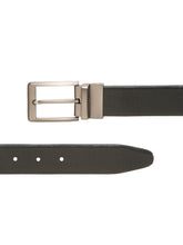 Load image into Gallery viewer, Teakwood Men's Premium Genuine Leather 2-in-1 Reversible Belt | Black &amp; Brown Crosshatch Textured Finish | Brushed Square Rectangular Pin Buckle | Adjustable 35 mm Dress Belt for Formal, Casual, Office &amp; Business Wear
