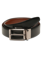 Load image into Gallery viewer, Teakwood Men's Premium Genuine Leather 2-in-1 Reversible Belt | Black &amp; Brown Fine Leather Finish | Nickel Black Refined Slim Frame Pin Buckle | Adjustable 35 mm Dress Belt for Formal, Casual, Office &amp; Business Wear
