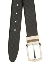 Load image into Gallery viewer, Teakwood Men's Premium Genuine Leather 2-in-1 Reversible Belt | Black &amp; Brown Crosshatch Textured Finish | Silver  Classic Curved Pin Buckle | Adjustable 35 mm Dress Belt for Formal, Casual, Office &amp; Business Wear
