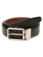 Load image into Gallery viewer, Teakwood Men's Premium Genuine Leather 2-in-1 Reversible Belt | Black &amp; Brown Natural Grain Leather Finish | Silver Slim Frame Pin Buckle | Adjustable 35 mm Dress Belt for Formal, Casual, Office &amp; Business Wear
