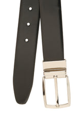 Load image into Gallery viewer, Teakwood Men's Premium Genuine Leather 2-in-1 Reversible Belt | Black &amp; Brown Fine Leather Finish | Silver Contour Pin Buckle | Adjustable 35 mm Dress Belt for Formal, Casual, Office &amp; Business Wear
