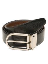 Load image into Gallery viewer, Teakwood Men's Premium Genuine Leather 2-in-1 Reversible Belt | Black &amp; Brown Crosshatch Textured Leather | Silver  Rectangular Pin Buckle | Adjustable 35 mm Dress Belt for Formal, Casual, Office &amp; Business Wear

