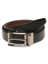 Load image into Gallery viewer, Teakwood Men's Premium Genuine Leather 2-in-1 Reversible Belt |  Black &amp; Brown Fine Leather Finish |  Matte Black Rounded Rectangular Pin Buckle | Adjustable 35 mm Dress Belt for Formal, Casual, Office &amp; Business Wear
