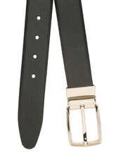 Load image into Gallery viewer, Teakwood Men's Premium Genuine Leather 2-in-1 Reversible Belt | Black &amp; Brown Crosshatch Textured Finish | Silver Contour Pin Buckle | Adjustable 35 mm Dress Belt for Formal, Casual, Office &amp; Business Wear

