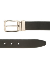 Load image into Gallery viewer, Teakwood Men's Premium Genuine Leather 2-in-1 Reversible Belt | Black &amp; Brown Crosshatch Textured Finish | Silver Contour Pin Buckle | Adjustable 35 mm Dress Belt for Formal, Casual, Office &amp; Business Wear
