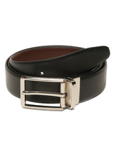 Load image into Gallery viewer, Teakwood Men's Premium Genuine Leather 2-in-1 Reversible Belt | Black &amp; Brown Natural Grain Leather Finish |Silver Refined Slim Frame Pin Buckle | Adjustable 35 mm Dress Belt for Formal, Casual, Office &amp; Business Wear
