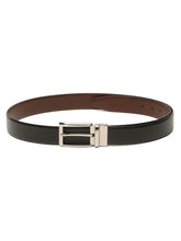 Load image into Gallery viewer, Teakwood Men's Premium Genuine Leather 2-in-1 Reversible Belt | Black &amp; Brown Natural Grain Leather Finish |Silver  Classic Tapered Pin Buckle | Adjustable 35 mm Dress Belt for Formal, Casual, Office &amp; Business Wear
