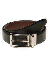 Load image into Gallery viewer, Teakwood Men's Premium Genuine Leather 2-in-1 Reversible Belt | Black &amp; Brown Natural Grain Leather Finish |Silver  Classic Tapered Pin Buckle | Adjustable 35 mm Dress Belt for Formal, Casual, Office &amp; Business Wear
