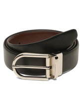 Load image into Gallery viewer, Teakwood Men's Premium Genuine Leather 2-in-1 Reversible Belt | Black &amp; Brown Crosshatch Textured Leather | Silver  Black Rectangular Pin Buckle | Adjustable 35 mm Dress Belt for Formal, Casual, Office &amp; Business Wear
