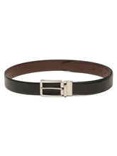 Load image into Gallery viewer, Teakwood Men's Premium Genuine Leather 2-in-1 Reversible Belt | Black &amp; Brown Dual-Sided Natural Grain Leather | Silver Rectangular Buckle | 35 mm Adjustable Belt for Formal, Casual &amp; Office Wear
