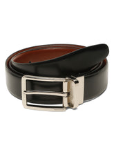 Load image into Gallery viewer, Teakwood Men's Premium Genuine Leather 2-in-1 Reversible Belt | Black &amp; Brown Fine Leather Finish | Silver  Rectangular Pin Buckle | Adjustable 35 mm Dress Belt for Formal, Casual, Office &amp; Business Wear
