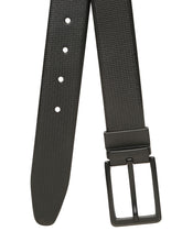 Load image into Gallery viewer, Teakwood Men's Premium Genuine Leather 2-in-1 Reversible Belt | Black &amp; Brown Crosshatch Textured Finish | Matte Black Refined Slim Frame Pin Buckle | Adjustable 35 mm Dress Belt for Formal, Casual, Office &amp; Business Wear
